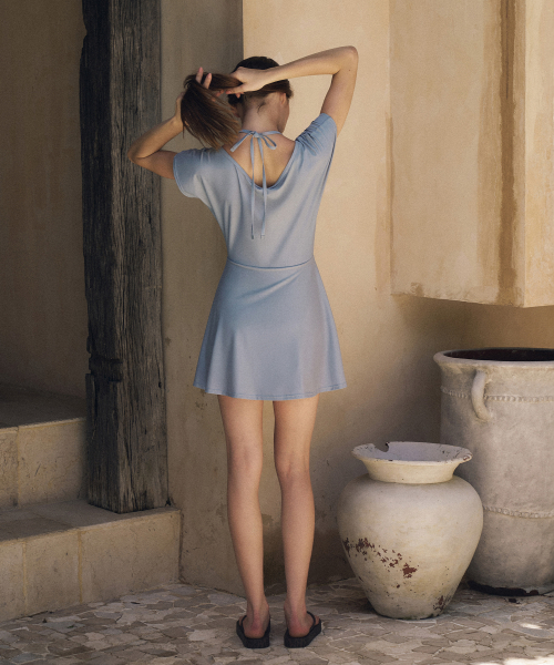 Cap Sleeve Swimsuit[LMBFSW268]-Haze Blue