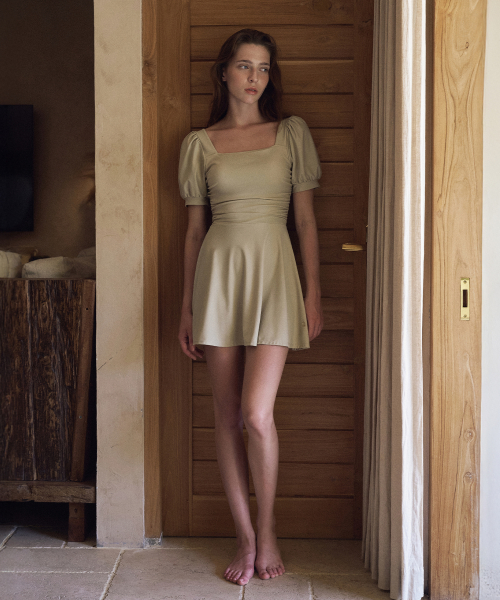 Half Sleeve Flare Swimsuit[LMBFSW269]-Eucalyptus
