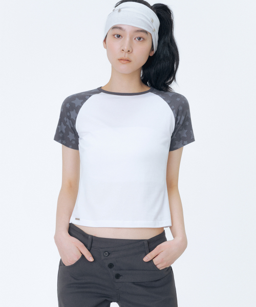Midnight stars raglan short sleeve WHITE
