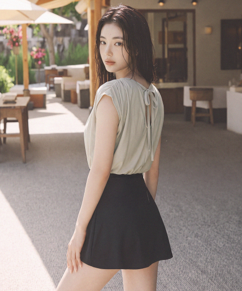Shirring Colorblock SwimSuit[LMBBSW102]-Warm Gray