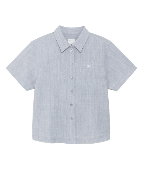 (w)TCM mini logo textured half shirt (blue grey)