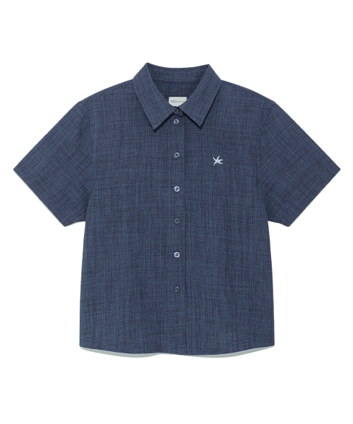 (w)TCM mini logo textured half shirt (navy)