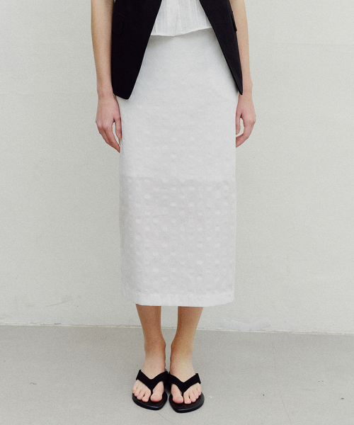 STRIPED DOT LONG SKIRT - WHITE
