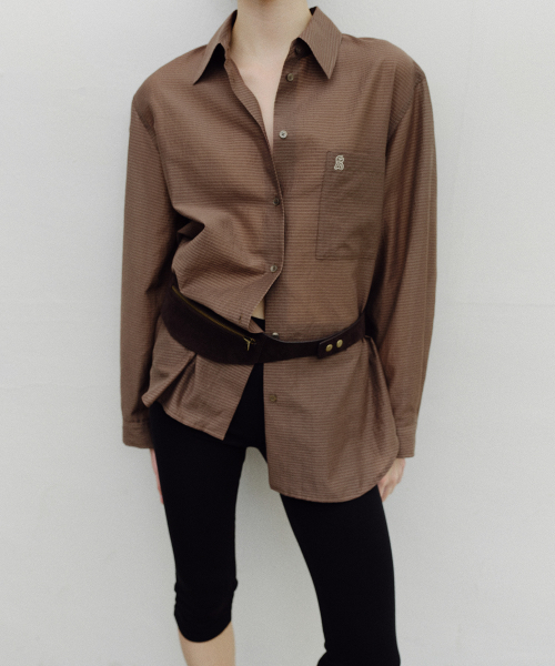 STRIPE SHEER TENCEL SHIRT - BROWN