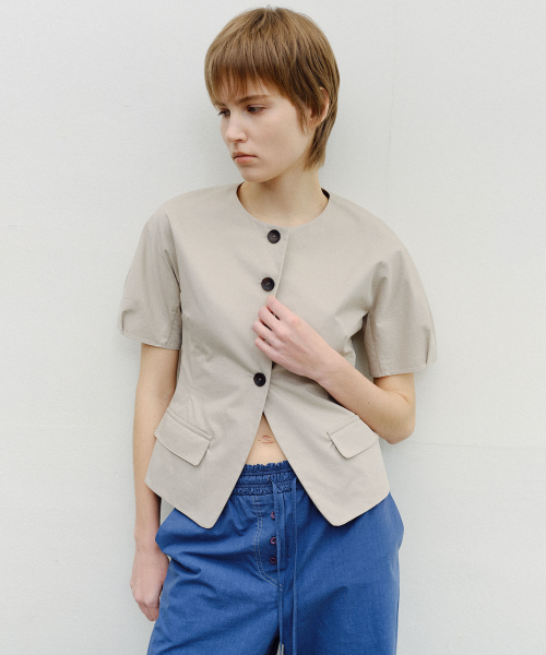 PUFF SLEEVE BLOUSE JACKET - BEIGE