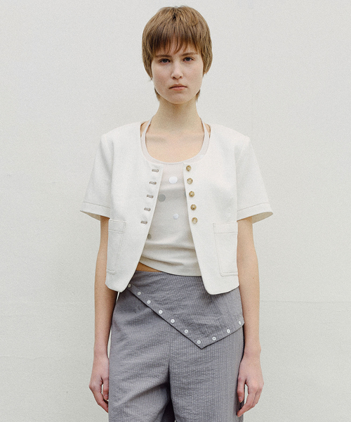 SCOOP NECK CROPPED JACKET - IVORY