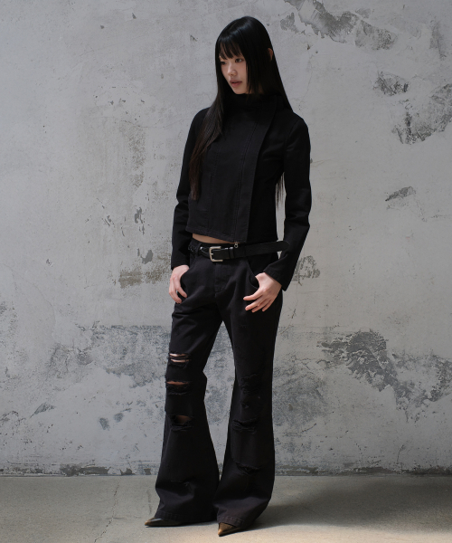 [설라노 X DIVEIN WOMEN] DESTROYED FLARE COTTON PANTS (BLACK)