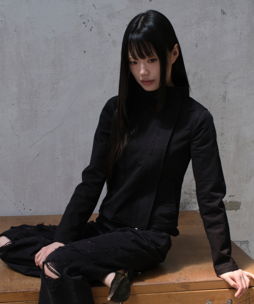 [설라노 X DIVEIN WOMEN] HIGH NECK COTTON JACKET (BLACK)