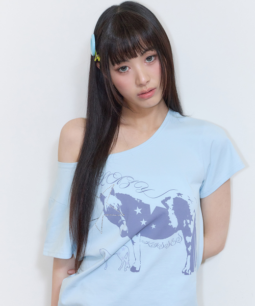 SY ONE-SHOULDER HORSE TEE(BLUE)