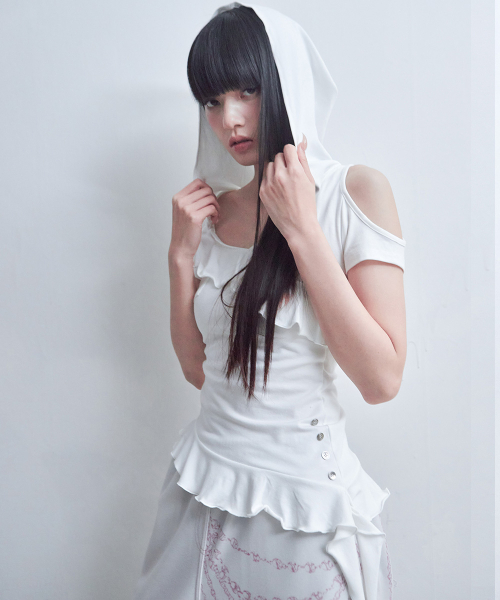DROP FRILL T SHIRTS [IVORY]