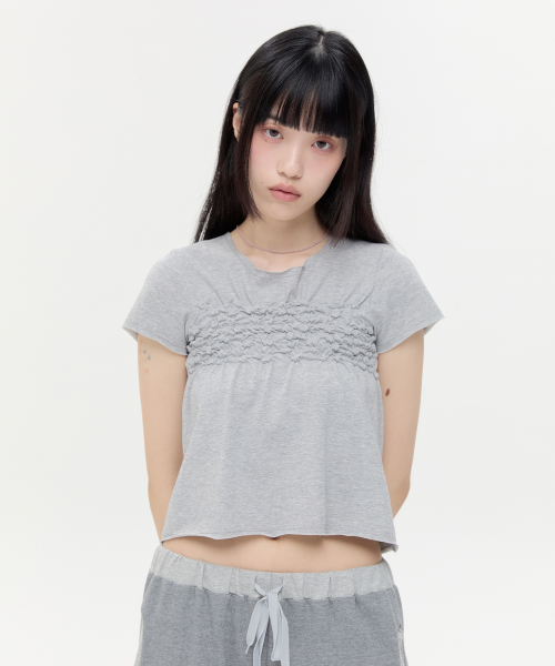 Raw Edge Shirred Top [Gray]
