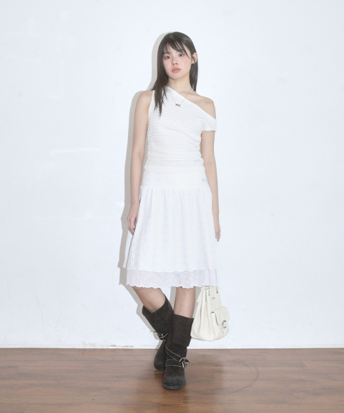LACY CHECK SKIRT / WHITE