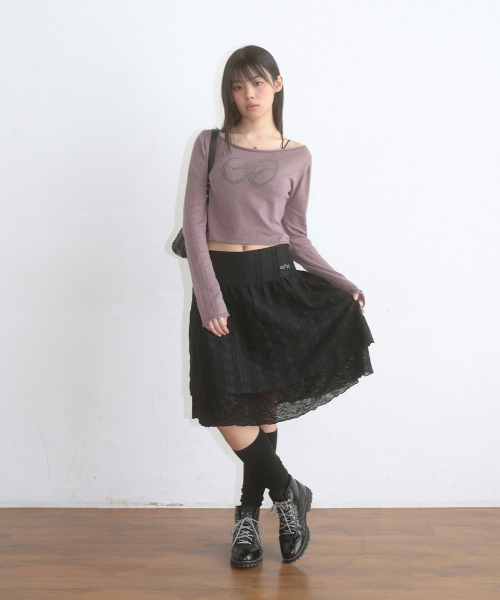 LACY CHECK SKIRT / BLACK