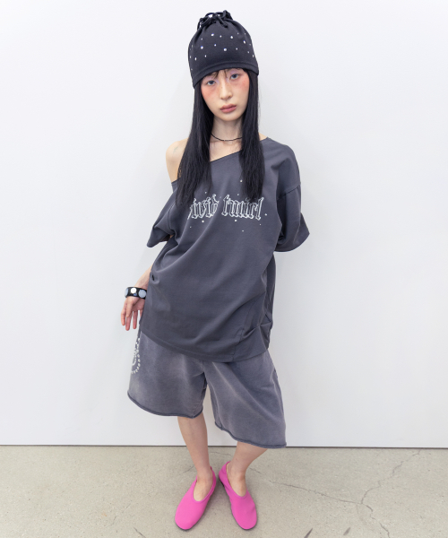 Hotfix Stitch Off Shoulder Top [Charcoal]