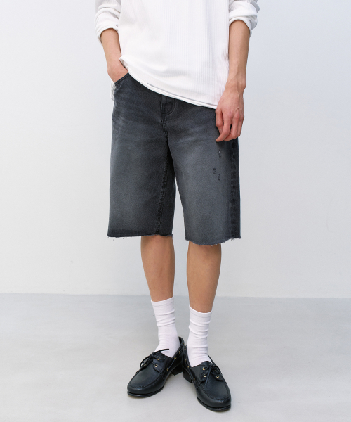 Distressed Denim Shorts BLACK