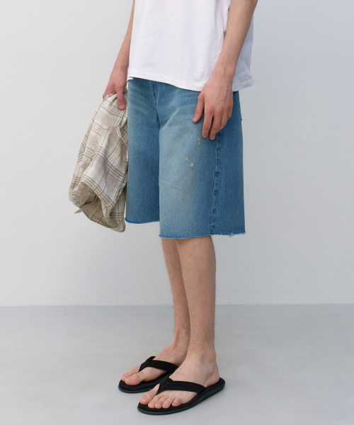 Distressed Denim Shorts BLUE