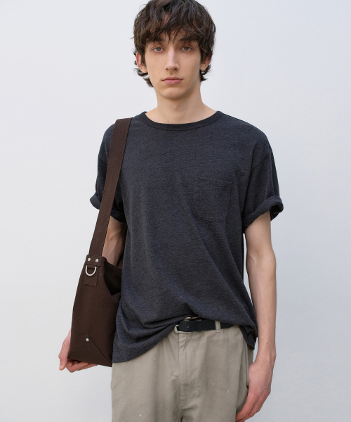 Scoop Neck Pocket Short Sleeve MELANGE CHARCOAL