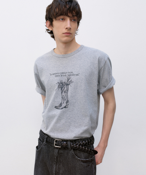 Western Boots Graphic T-Shirt MELANGE GREY