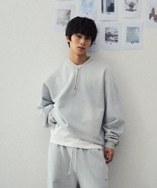 VTG WASHED HALF ZIP SWEATSHIRT / LIGHT GRAY