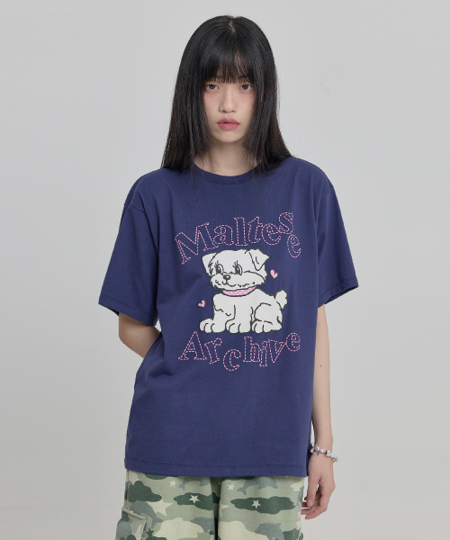 Vintage Gooreum Archive Stitch Half Sleeve T-shirt NAVY