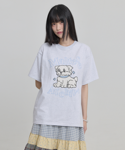 Vintage Gooreum Archive Stitch Half Sleeve T-shirt MELANGE WHITE