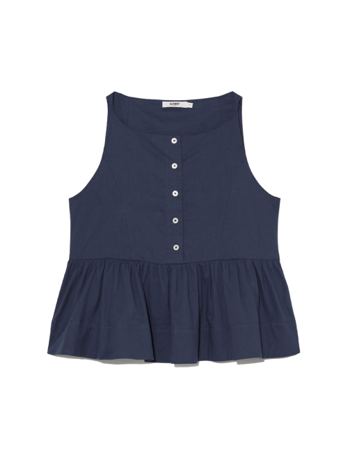 G RUFFLED BUTTON BLOUSE (DEEP NAVY)