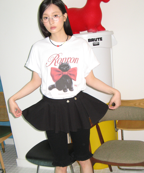 BIG RIBBON CAT BASIC FIT T SHIRT WHITE