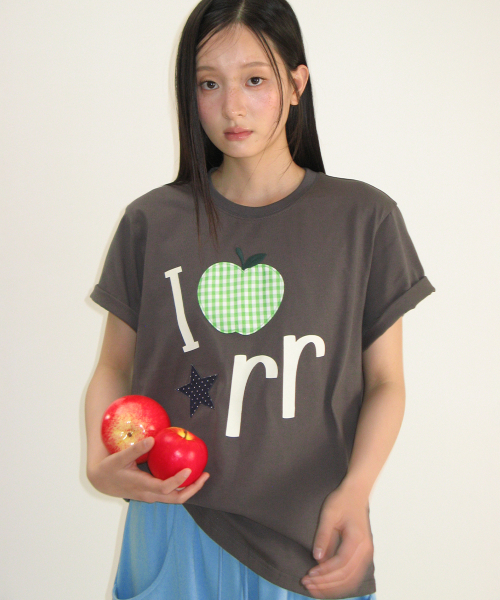 I RR APPLIQUE BASIC FIT T SHIRT CHARCOAL