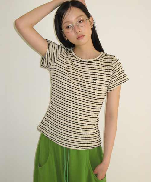 STRIPE SLIM FIT SHORT SLEEVE IVORY