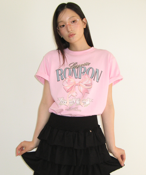 VINTAGE DOUBLE RIBBON BASIC FIT T SHIRT PINK