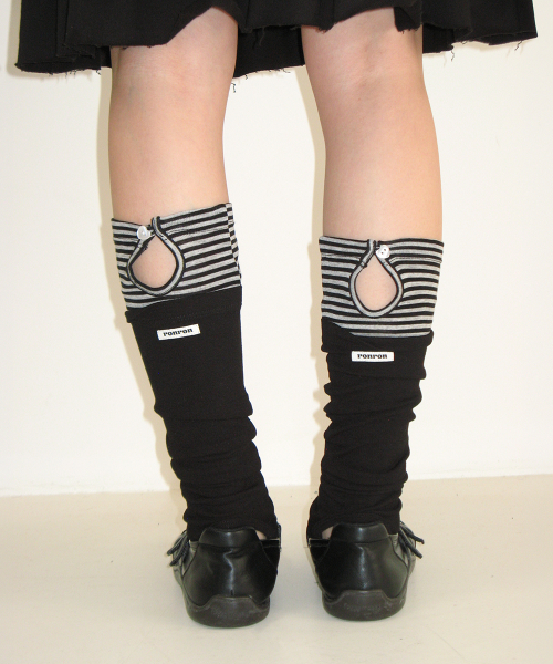 LAYERED OPEN TOE LEG WARMERS BLACK STRIPE