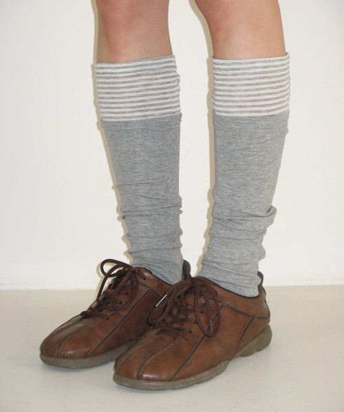LAYERED OPEN TOE LEG WARMERS GREY STRIPE