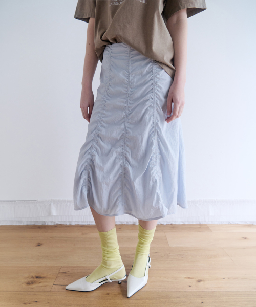 SHIRRING MIDI SKIRT SKY