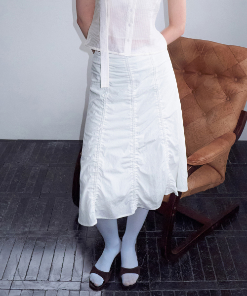 SHIRRING MIDI SKIRT WHITE