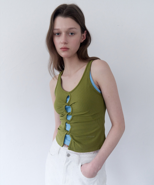 CUT OUT SLEEVELESS TOP OLIVE