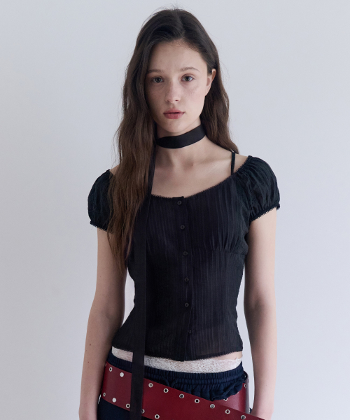 OFF SHOULDER TIE BLOUSE BLACK