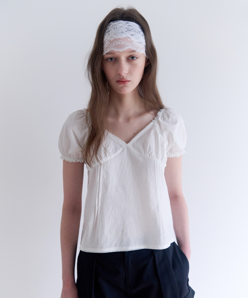 PUFF SLEEVE SHIRRING BLOUSE WHITE