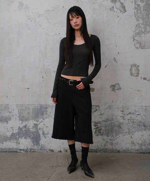 W WASHED COTTON BURMUDA PANTS (BLACK)