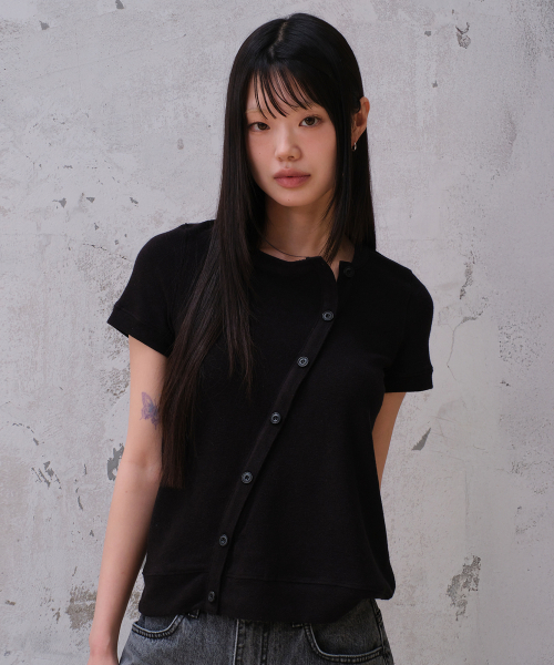 ASYMMETRY COTTON CARDIGAN (BLACK)