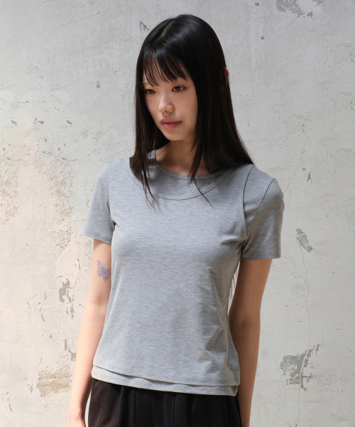 DOUBLE LAYERED T-SHIRTS (MELANGE GRAY)