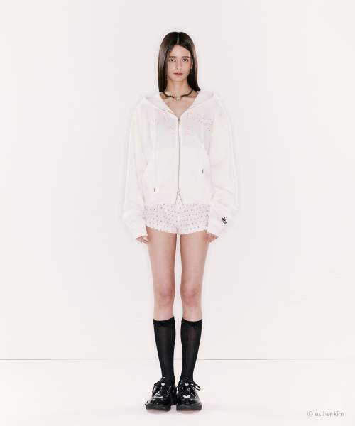 ESTHER BUNNY X AS IF CALIE BUNNY PATTERN APPLIQUE HOOD ZIP UP WHITE