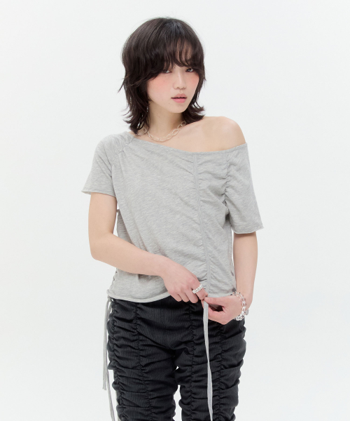 Braided Strap Side Button Top [Gray]