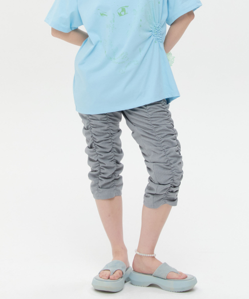 Shirred Texture Capri Pants [Gray]