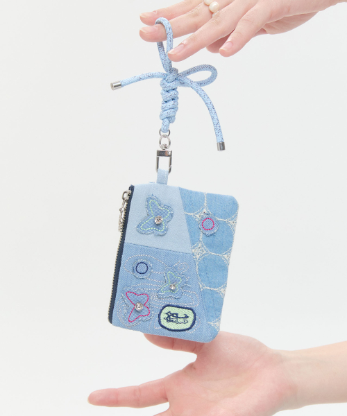 Embroidered Patch Denim Wallet [Blue]