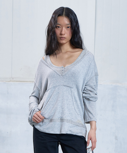 RAW V LONG SLEEVE IN MELANGE GREY