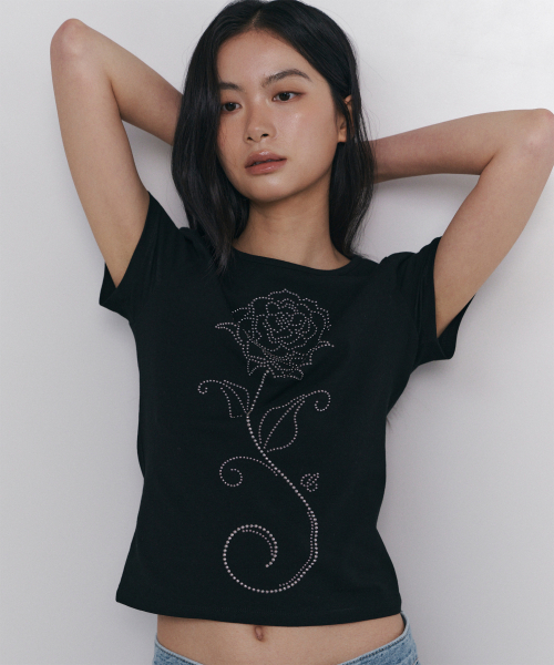 C ROSE HOTFIX SLIM T-SHIRT_BLACK