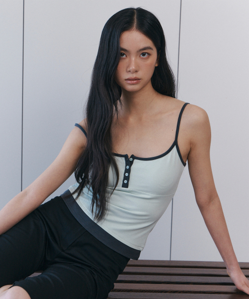 C CONTRAST BUTTON SLEEVELESS TOP_MINT