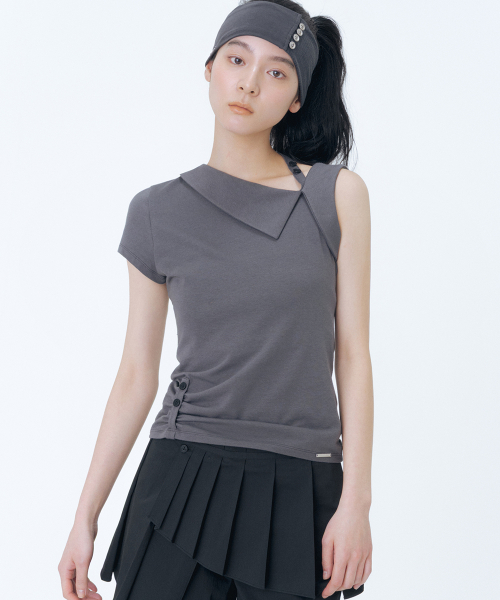 Shoulder strap unbalance top CHARCOAL