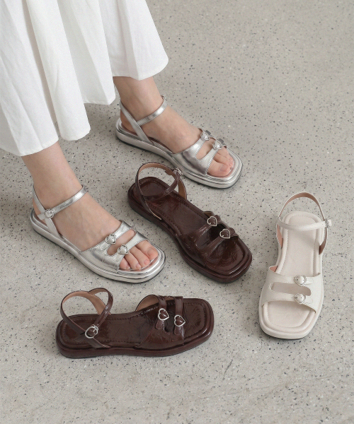 Twin Heart Buckle Strap Sandals (att6008)