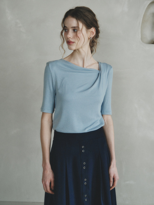 LOREN drape neck t-shirt_SKY BLUE